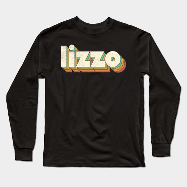 Retro Vintage Rainbow Lizzo Letters Distressed Style Long Sleeve T-Shirt by Cables Skull Design